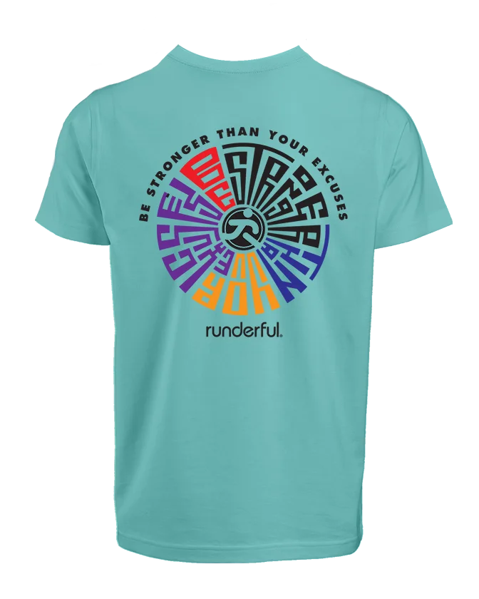be stronger than your excuses design on back of runderful® apparel