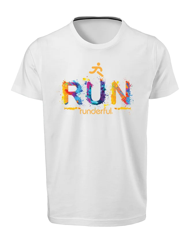 Run splatter design on front of Runderful® apparel