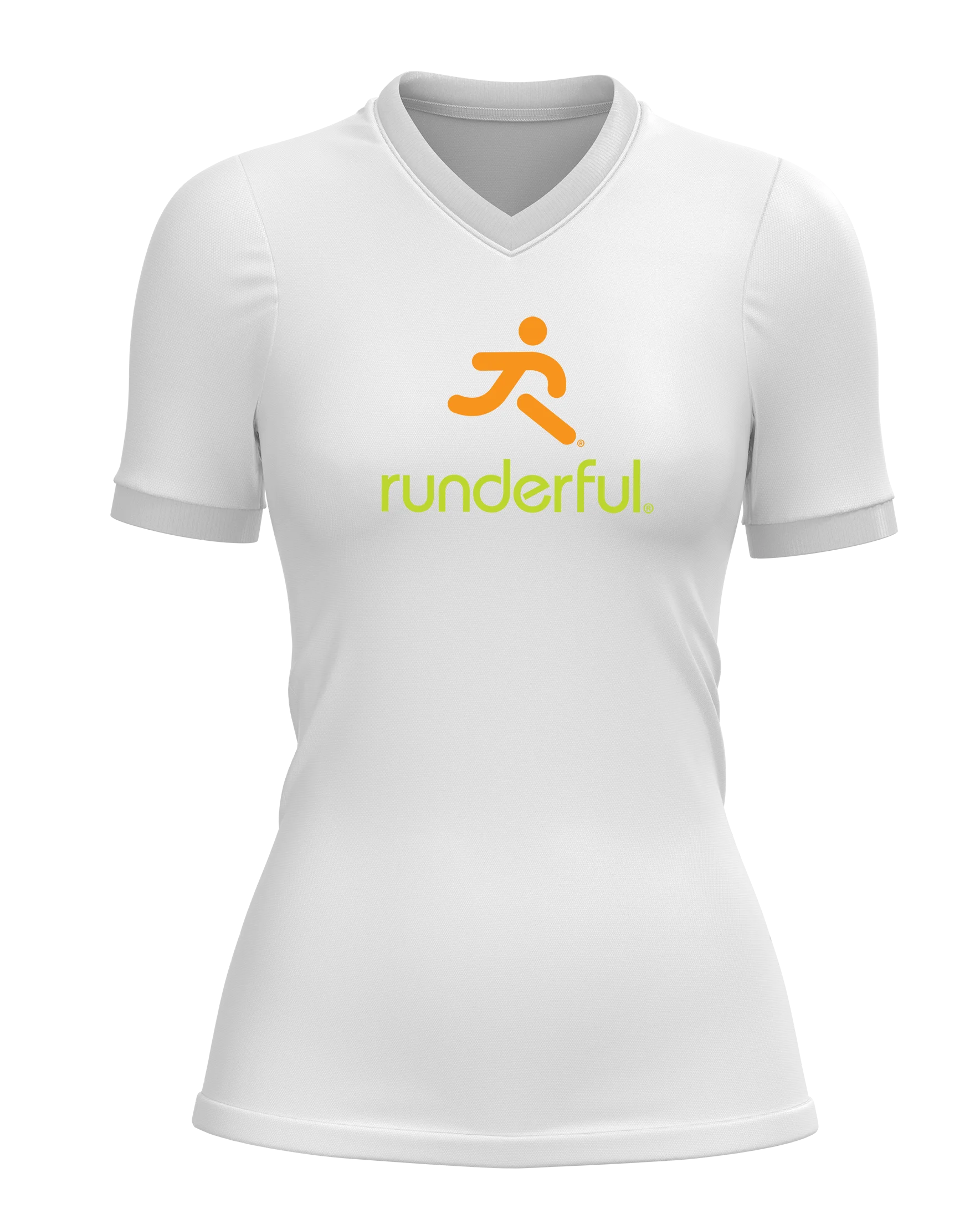 stacked runderful® logo on white t-shirt