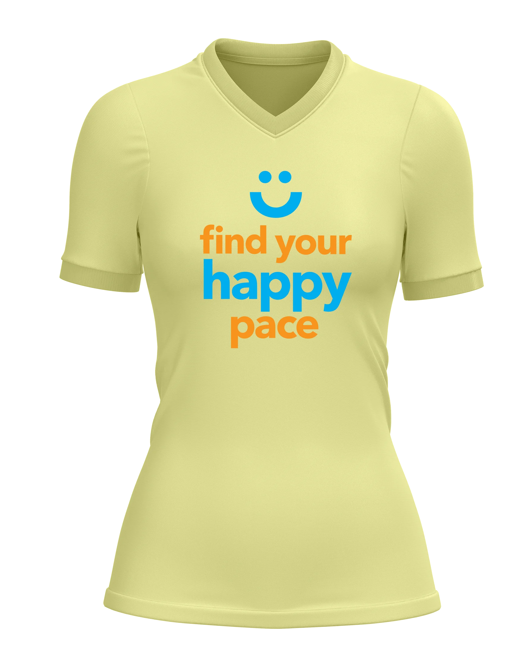 Womens-Runderful®-Find Your Happy Place-Pastel Yellow-Front find you happy pace design on front of runderful® apparel