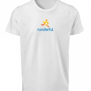 Runderful logo on front of white polyester tshirt