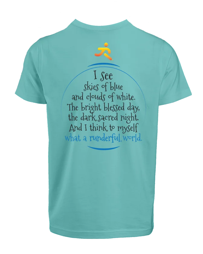 What a runderful world design on back polyester shirt