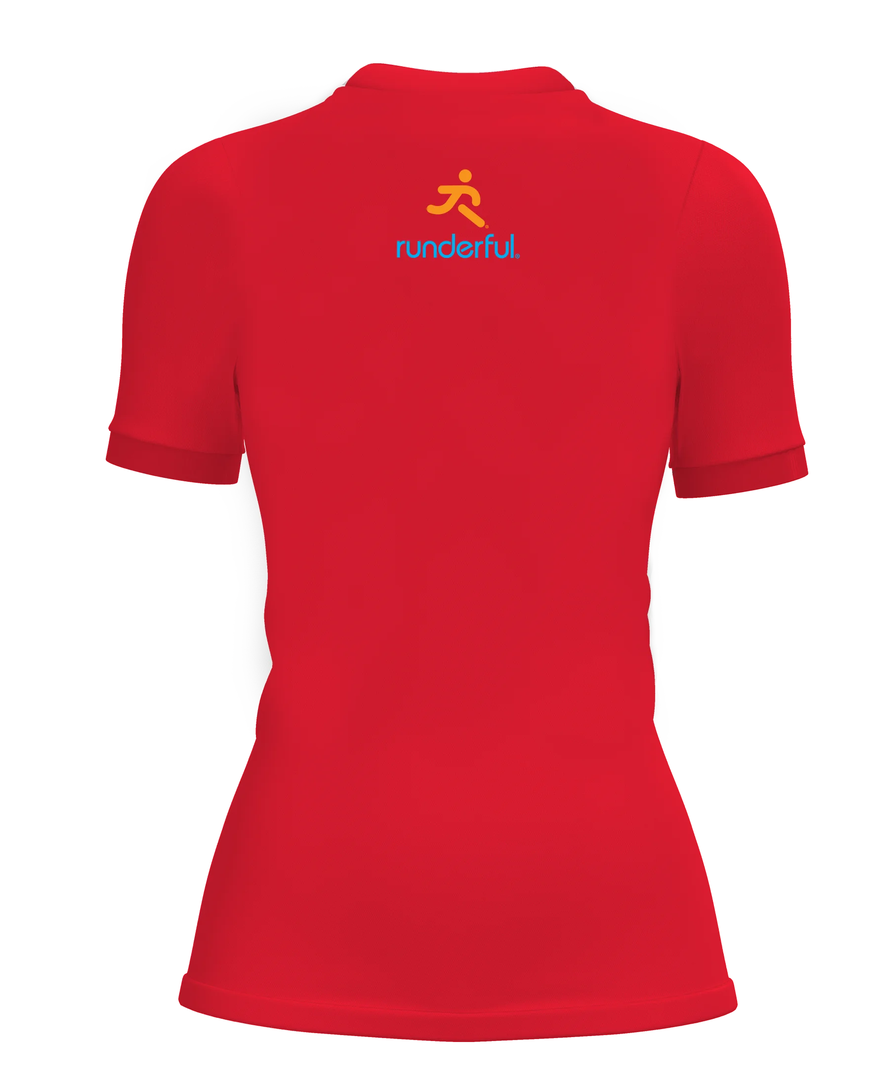 Womens-Runderful® Happy Pace-Coral-Back small runderfull® logo design on back of tshirt