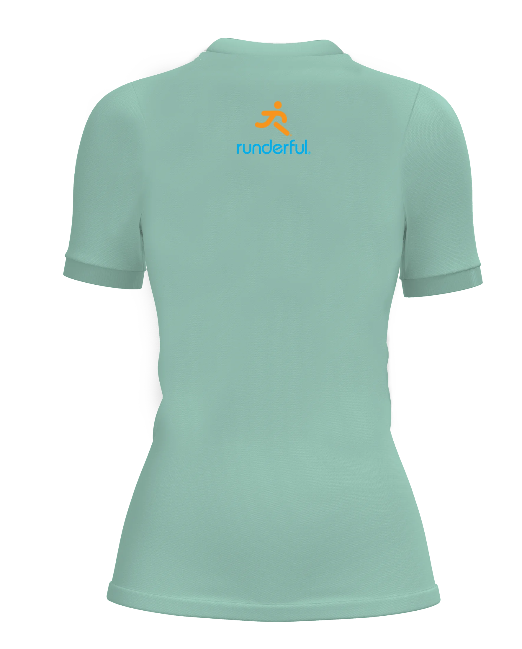Womens-Runderful® Happy Pace-Mint-Back small runderfull® logo design on back of tshirt