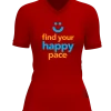 Womens-Runderful® Happy Pace-Red-Front find your happy place design on runderful polyester tshirt