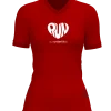 Run design on Red polyester vneck shirt
