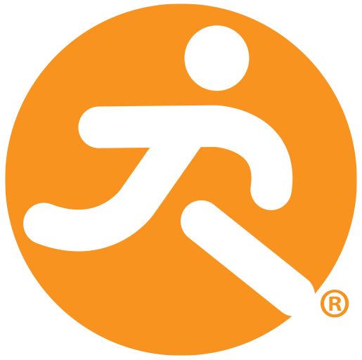 Runderful® brand logo-in orange circle-reverse white logo